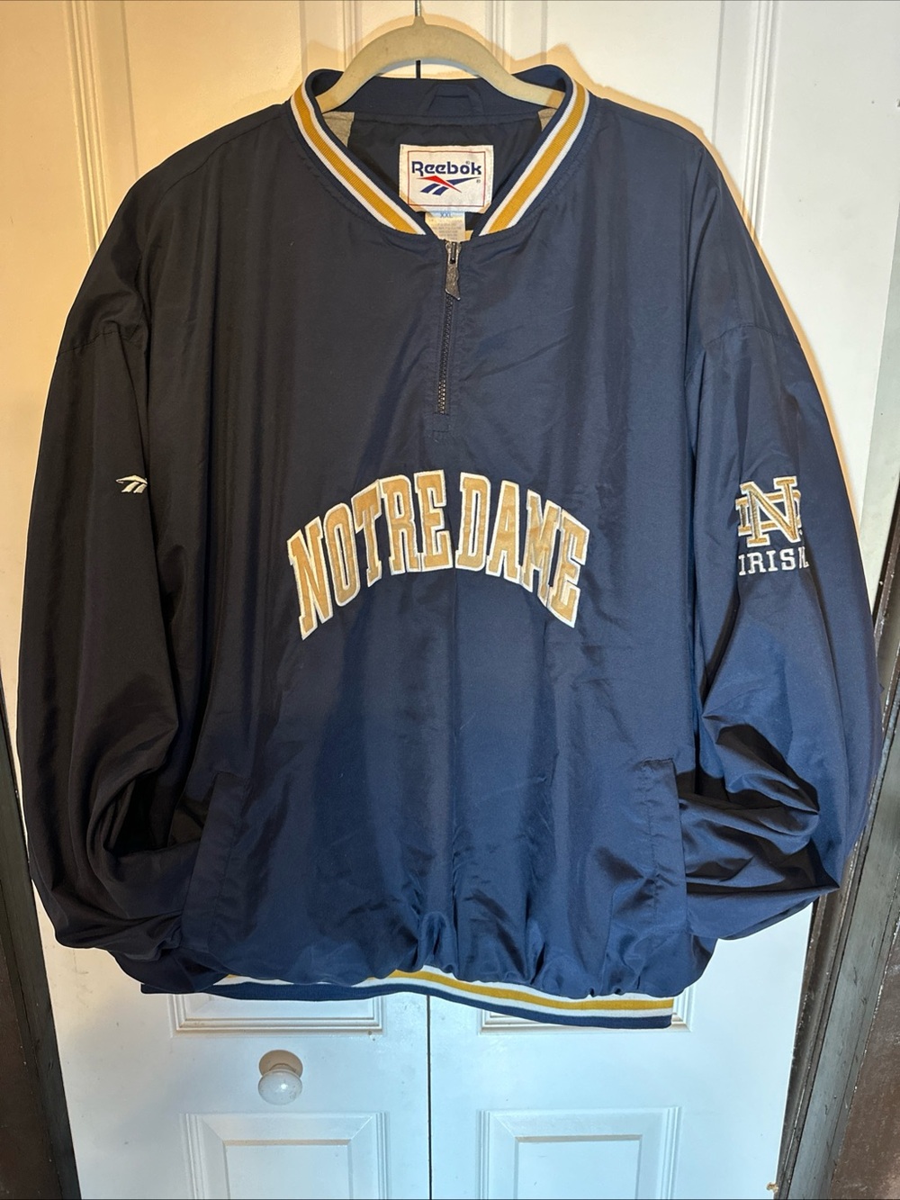Reebok Navy Notre Dame Pullover Windbreaker with Gold & White Trim